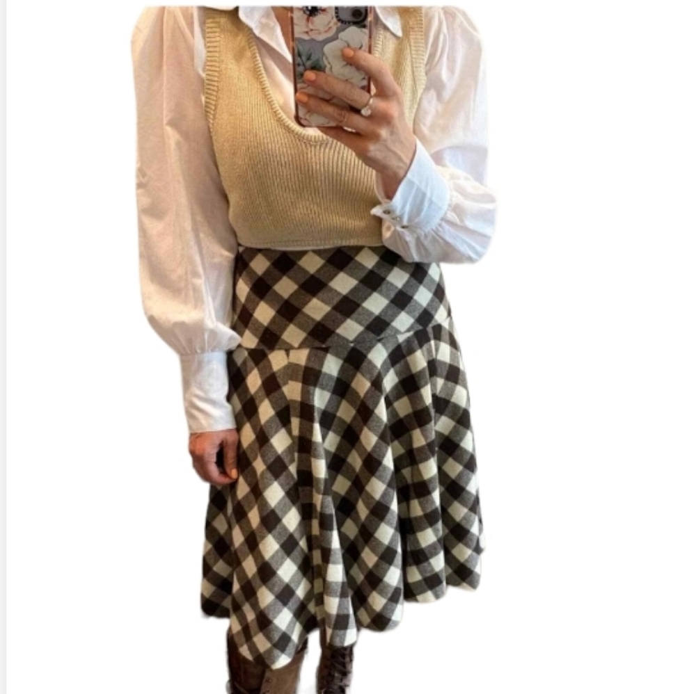Lauren Ralph Lauren Wool Check Circle Skirt brown and white/cream check Size 2